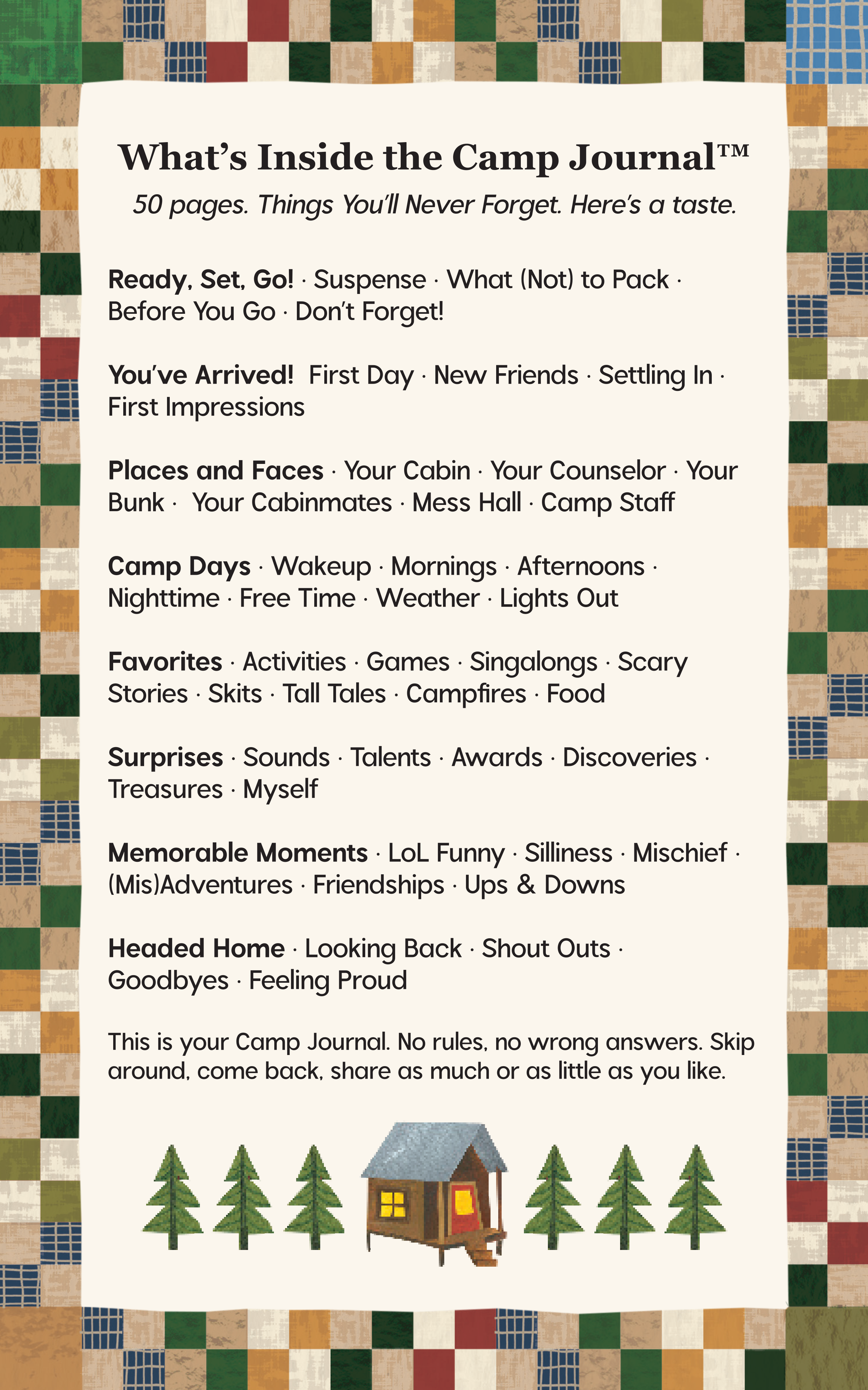 Camp Journal inside front cover &mdash; what's inside the journal