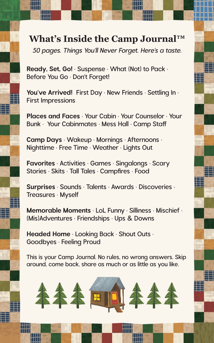 What's Inside the Camp Journal — table of contents showing eight phases of camp from packing to the ride home